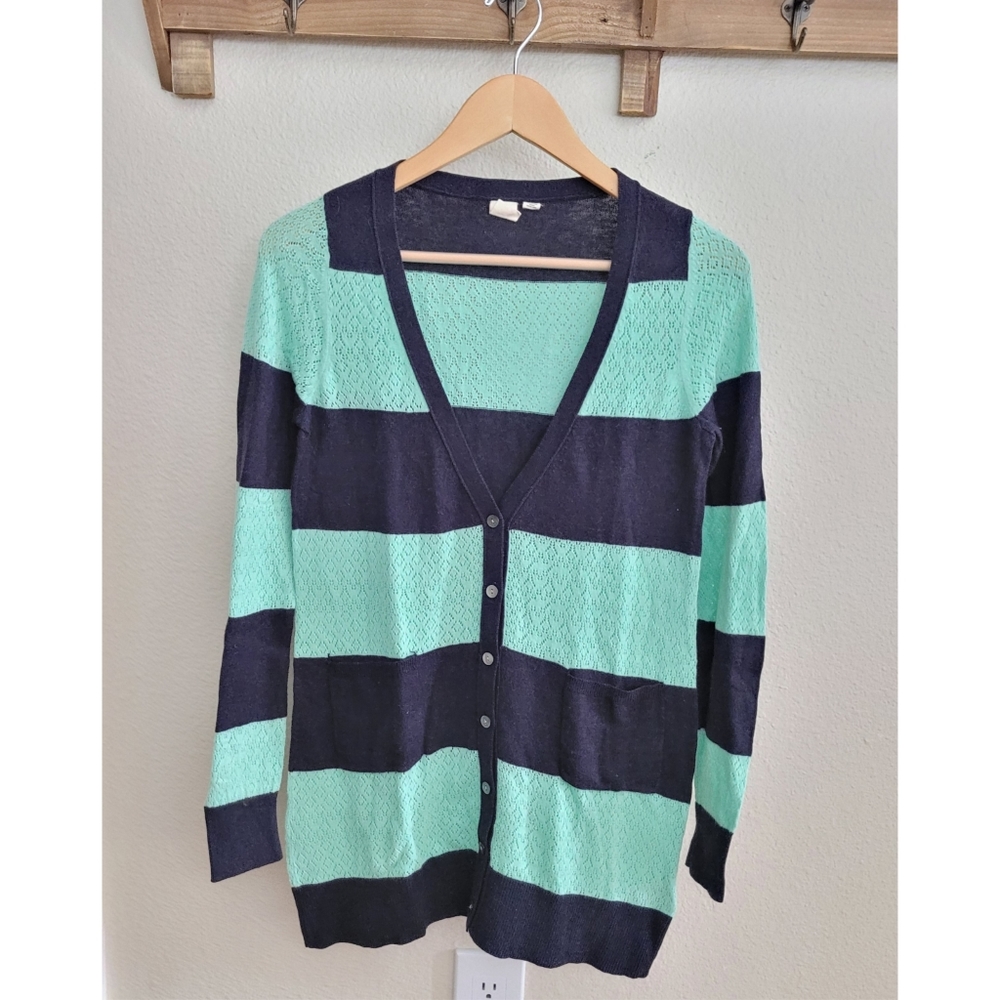 Anthro Yellow Bird striped cardigan
